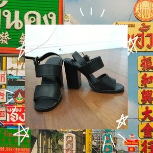 Size 6 Black Open Toe Chunky High Heels